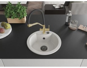 Mexen Diego, 1-komorový granitový drez 488x488x167 mm a drezová batéria Duo, biela, 6512-20-671701-57-B