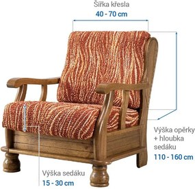 Bielastické poťahy UNIVERSO NOVÉ žíhané tehlové kreslo s drevenými rúčkami (š. 40 - 70 cm)