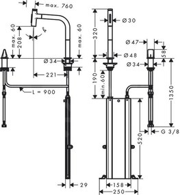 Hansgrohe M71, drezová batéria M7120-H200 s výsuvnou spŕškou, 2-otvorová inštalácia, sBOX, chrómová, HAN-73818000