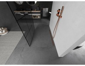 Mexen Kioto, sprchová zástena Walk-In 100 x 200 cm, 8mm sklo čierny vzor, medený matný profil, 800-100-002-65-77