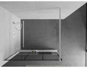Mexen Kioto+, sprchová zástena Walk-In s poličkou a vešiakom 110 x 200 cm, 8mm číre sklo čierny vzor, biely profil, 800-110-121-20-77