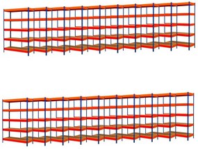 Fistar !!! Akčný balíček : 20x Regál 2160x1400x400 mm PROFESIONÁLNY lakovaný 5-policový, nosnosť 2000 kg - MODRO-ORANŽOVÝ