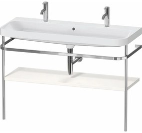 DURAVIT Happy D.2 Plus c-shaped kovový stojací podstavec s nábytkovým umývadlom s dvomi otvormi, 1 polička, 1175 x 490 x 850 mm, chróm/biela vysoký lesk, HP4849O22220000