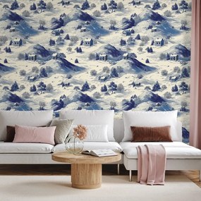 Tapeta zimná krajina s modrými horami