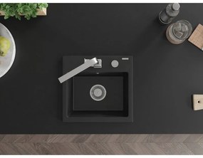 Mexen Milo, 1-komorový granitový drez 435x410x171 mm a chrómová batéria Rita, čierna, 6505-77-670300-00