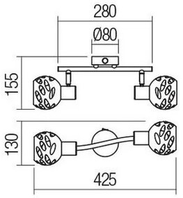 Redo 04-517 - Nástenné bodové svietidlo TORN 2xE14/28W/230V
