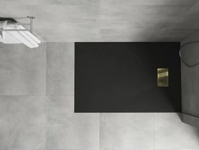 Mexen Hugo, obdĺžniková sprchová vanička SMC 100 x 80 cm, čierna, zlatá krytka, 42708010-G