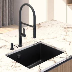 Sink Quality Crypton 60, kuchynský granitový drez 535x400x205 mm + zlatý sifón, biela, SKQ-CRY.W.1KBO.60.XG