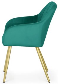 Sada dvoch jedálenských stoličiek LUXANO zamatové, zelené / zlaté nohy (2 ks)