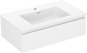 Mexen Rivel, kúpeľňová skrinka 80 cm s umývadlom Otis, 1 zásuvka, drážkovaná, biela matná, 91A20-08023-1-BF01-W18M01