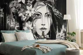 Samolepiaca tapeta čiernobiela originálna maľba ženy - 300x200