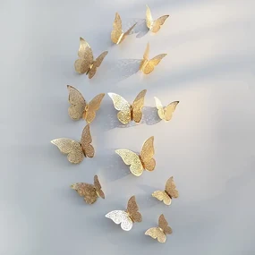 PIPPER | PIPPER Samolepka na stenu "Metalické Motýle - Zlaté" 12 ks 8-12 cm  | BIANO