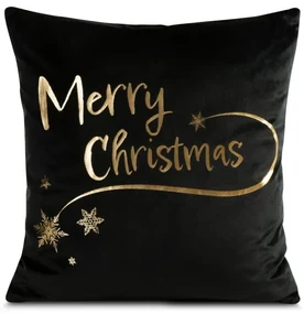 Čierna zamatová vianočná obliečka Merry Christmas Šírka: 45 cm | Dĺžka: 45 cm