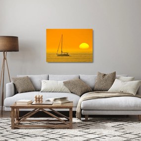 Sklenený obraz - Loďka uprostred mora (70x50 cm)