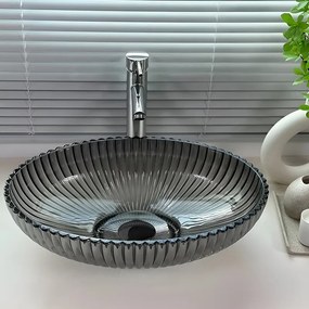 BPS-koupelny Sklenené umývadlo na dosku HYD-BRT3-BL-PL-510 51x35 cm, platina lesk
