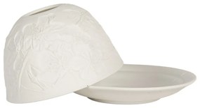 Biely porcelánový svietnik na čajovú sviečku s kvetmi Paollo - Ø 12*8 cm