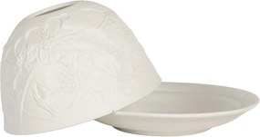 Biely porcelánový svietnik na čajovú sviečku s kvetmi Paollo - Ø 12*8 cm