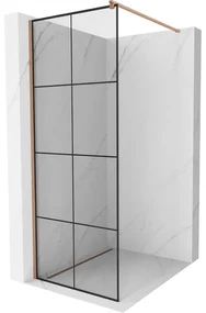 Mexen Kioto, sprchová zástena Walk-In 90 x 200 cm, 8mm číre sklo čierny vzor, medený matný profil, 800-090-101-65-77
