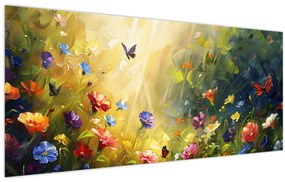 Obraz - Jarná kvetinová lúka, maľba (120x50 cm)