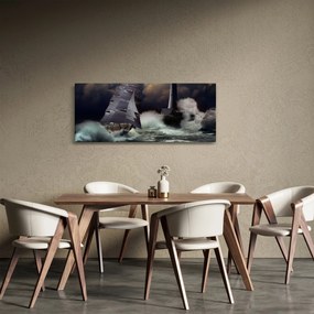 Obraz - Loď plávajúca cez búrlivé vlny (120x50 cm)
