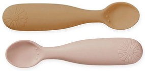 Detské lyžičky v súprave 2 ks zo silikónu v lososovej farbe/svetložlté Coral Mix – Cam Cam Copenhagen