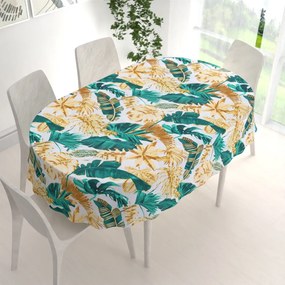 Biante Bavlnený oválny obrus Sandra SA-245 Zelené a zlaté tropické listy 100x140 cm