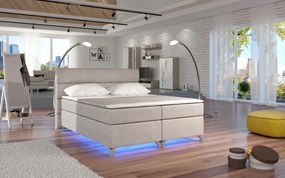 Posteľ Boxspring Amadeus + LED 200x180, béžová (látka - bao 13)