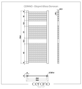 Cerano Donovan, vykurovacie teleso 1200x500mm, 369W, rozteč pripojenia 450 mm, čierna matná, CER-CER-429592
