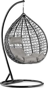 Čierne závesné kreslo KOKON so stojanom, svetlý vankúš