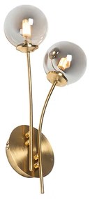 Moderná nástenná lampa zlatá 2-svetlo s dymovým sklom - Atény