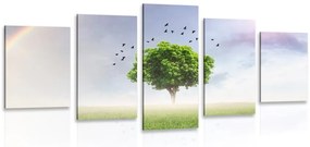 5-dielny obraz osamelý strom na lúke