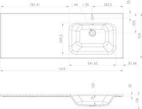 Sapho Sapho, LOREA skrinka 140x46x51,5cm (70+70cm), pravá, biela matná, LE070-3131-R-04