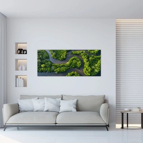 Obraz - Lesná krajina s riekou (120x50 cm)