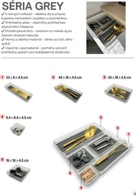 Organizér do zásuvky do kuchyne aj kúpeľne, príborník GREY 33 x 9 x 5 cm