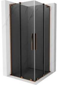 Mexen Velar L Duo, sprchový kút s posuvnými dverami 90 x 90 cm, 8mm šedé sklo, ružové zlato, 871-090-090-02-43-60