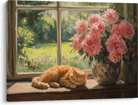 Obraz - Mačka na okne (70x50 cm)