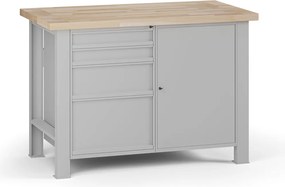 Dielenský pracovný stôl G7, buková škárovka, 1200 x 685 x 840 mm, 1x skrinka, 4 zásuvky, sivá