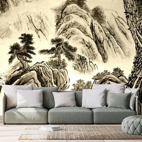 Tapeta čínska sépiová krajinomaľba - 150x100