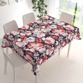 Biante Zamatový obdĺžnikový obrus Tamara TMR-018 Červené kvety 50x100 cm