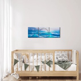 Obraz - Olejomaľba mora s čajkami (s hodinami) (90x30 cm)