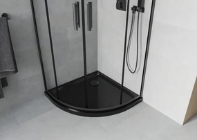 Mexen Rio, štvrťkruhový sprchový kút 90 x 90 cm, 6mm číre sklo, čierny profil + čierna sprchová vanička, 863-090-090-70-00-4170B