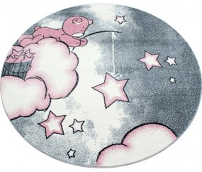 Detský koberec Kids Macko na obláčiku ružový - kruh