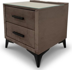 Nočný stolík Lusaka, hnedá látka, s osvetlením a USB