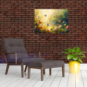 Sklenený obraz - Jarná kvetinová lúka, maľba (70x50 cm)