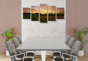 5-dielny obraz zapadajúce slnko nad krajinou - 200x100