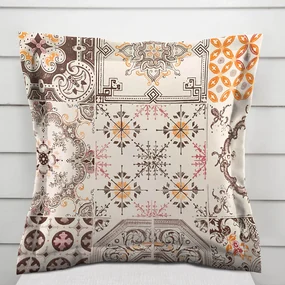 Biante Bavlnená obliečka na vankúš s lemom Sandra SA-416 Hnedé dlaždice s ornamentami na krémovom 50 x 60 cm