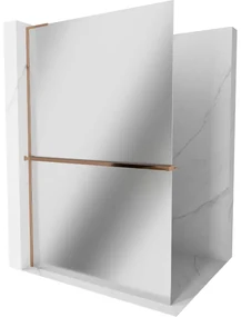 Mexen Kioto+ L, sprchová zástena Walk-In s poličkou a vešiakom 90 x 200 cm, 8mm sklo vzor zrkadlo, ružové zlato profil, 800-090-123-60-50
