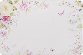 Plastové prestieranie v bielom farebnom prevedení s potlačou kvietkov a motýlikov 43,5 x 28 x 0,1 cm 40531