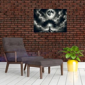 Obraz – Čiernobiely strom v splne (70x50 cm)