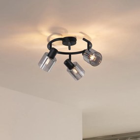 Moderné stropné svietidlo čierne s dymovým sklom špirála 3-svetlo - Cilin